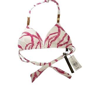 Vix White Bikini Top with Pink Rope-Print Halter